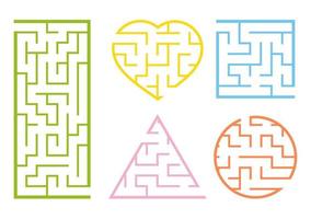 A set of mazes. Game for kids. Puzzle for children. Labirinth conundrum. Cartoon style. Visual worksheets. Riddle for preschool. Activity page. Education developing sheet. Color vector illustration.