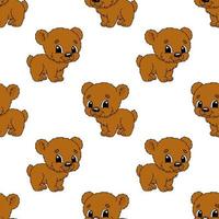 Happy bear. Colored seamless pattern with cute cartoon character. Simple flat vector illustration isolated on white background. Design wallpaper, fabric, wrapping paper, covers, websites.