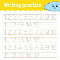 Trace and write. Handwriting practice. Learning numbers for kids. Education developing worksheet. Activity page. Game for toddlers and preschoolers. Isolated vector illustration in cute cartoon style.