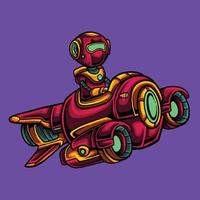 Red robot riding flying spaceship vector