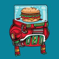 dibujos animados de robot de hamburguesa de comida rápida vector