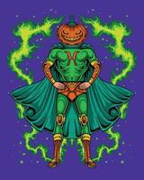 Pumpkin halloween super hero character vector