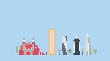 Animated cartoon style big city concept video