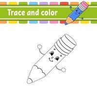 Trace and color. Coloring page for kids. Handwriting practice. Education developing worksheet. Activity page. Game for toddler and preschoolers. Isolated vector illustration. Cartoon style.