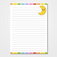 Sheet template for notebook, notepad, diary. Funny character. Isolated vector illustration. Cartoon style.