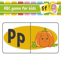 ABC flash cards. Alphabet for kids. Learning letters. Education developing worksheet. Activity page for study English. Game for children. Funny character. Isolated vector illustration. Cartoon style.