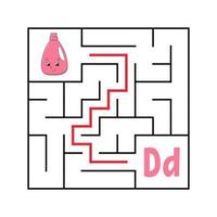 Square maze. Game for kids. Funny quadrate labyrinth. Education worksheet. Activity page. Puzzle for children. Cute cartoon style. Find the right way. Logical conundrum. Color vector illustration.