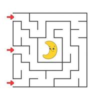 Funny square maze. Game for kids. Puzzle for children. Cartoon style. Labyrinth conundrum. Color vector illustration. Find the right path. The development of logical and spatial thinking.