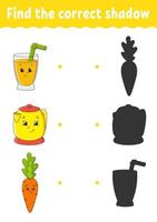 Find the correct shadow. Education developing worksheet. Matching game for kids. Activity page. Puzzle for children. Riddle for preschool. Cute character. Isolated vector illustration. Cartoon style.