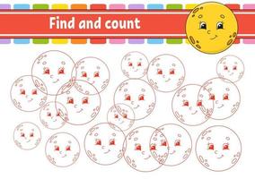 Find and count. Education developing worksheet. Activity page with pictures. Puzzle game for children. Logical thinking training. Isolated vector illustration. Funny character. Cartoon style.