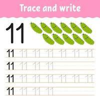 Trace and write. Handwriting practice. Learning numbers for kids. Education developing worksheet. Activity page. Game for toddlers and preschoolers. Isolated vector illustration in cute cartoon style.