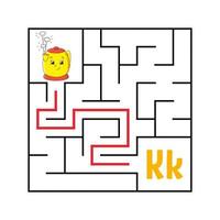 Square maze. Game for kids. Funny quadrate labyrinth. Education worksheet. Activity page. Puzzle for children. Cute cartoon style. Find the right way. Logical conundrum. Color vector illustration.