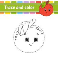 Trace and color. Handwriting practice. Education developing worksheet. Activity page. Game for toddler and preschoolers. Isolated vector illustration. Cartoon style.