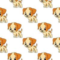 Happy dog. Colored seamless pattern with cute cartoon character. Simple flat vector illustration isolated on white background. Design wallpaper, fabric, wrapping paper, covers, websites.