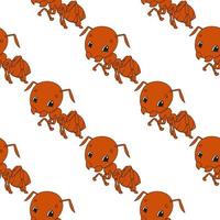 Happy ant. Colored seamless pattern with cute cartoon character. Simple flat vector illustration isolated on white background. Design wallpaper, fabric, wrapping paper, covers, websites.