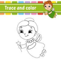 Trace and color. Coloring page for kids. Handwriting practice. Education developing worksheet. Activity page. Game for toddler and preschoolers. Isolated vector illustration. Cartoon style.