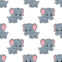 Happy elephant. Colored seamless pattern with cute cartoon character. Simple flat vector illustration isolated on white background. Design wallpaper, fabric, wrapping paper, covers, websites.