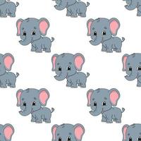Happy elephant. Colored seamless pattern with cute cartoon character. Simple flat vector illustration isolated on white background. Design wallpaper, fabric, wrapping paper, covers, websites.