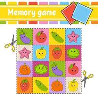 Memory game for kids. Education developing worksheet. Activity page with pictures. Puzzle game for children. Logical thinking training. Isolated vector illustration. Funny character. Cartoon style.