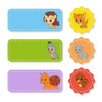 Set of colored stickers with cute characters. Isolated vector illustration.