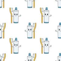 Happy toothpaste. Colored seamless pattern with cute cartoon character. Simple flat vector illustration isolated on white background. Design wallpaper, fabric, wrapping paper, covers, websites.