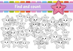 Find and count. Education developing worksheet. Activity page with pictures. Puzzle game for children. Logical thinking training. Isolated vector illustration. Funny character. Cartoon style.