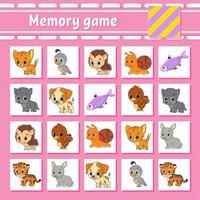 Memory game for kids. Education developing worksheet. Activity page with pictures. Puzzle game for children. Logical thinking training. Isolated vector illustration. Funny character. Cartoon style.