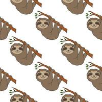 Happy sloth. Colored seamless pattern with cute cartoon character. Simple flat vector illustration isolated on white background. Design wallpaper, fabric, wrapping paper, covers, websites.