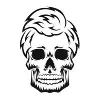 Human skull. Black silhouette. Design element. Hand drawn sketch. Vintage style. Vector illustration isolated on white background.