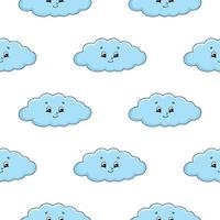 Happy cloud. Colored seamless pattern with cute cartoon character. Simple flat vector illustration isolated on white background. Design wallpaper, fabric, wrapping paper, covers, websites.