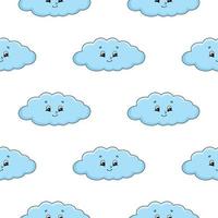 Happy cloud. Colored seamless pattern with cute cartoon character. Simple flat vector illustration isolated on white background. Design wallpaper, fabric, wrapping paper, covers, websites.