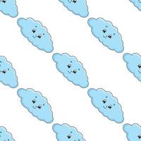 Happy cloud. Colored seamless pattern with cute cartoon character. Simple flat vector illustration isolated on white background. Design wallpaper, fabric, wrapping paper, covers, websites.