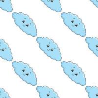 Happy cloud. Colored seamless pattern with cute cartoon character. Simple flat vector illustration isolated on white background. Design wallpaper, fabric, wrapping paper, covers, websites.