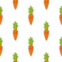 Happy carrot. Colored seamless pattern with cute cartoon character. Simple flat vector illustration isolated on white background. Design wallpaper, fabric, wrapping paper, covers, websites.