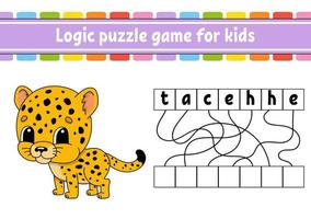 Logic puzzle game. Learning words for kids. Find the hidden name. Education developing worksheet. Activity page for study English. Game for children. Isolated vector illustration. Cartoon style.