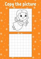 Copy the picture. Coloring book pages for kids. Education developing worksheet. Game for children. Handwriting practice. Funny character. Cute cartoon vector illustration.