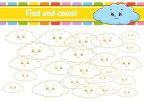 Find and count. Education developing worksheet. Activity page with pictures. Puzzle game for children. Logical thinking training. Isolated vector illustration. Funny character. Cartoon style.