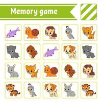 Memory game for kids. Education developing worksheet. Activity page with pictures. Puzzle game for children. Logical thinking training. Isolated vector illustration. Funny character. Cartoon style.