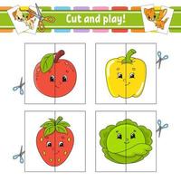 Cut and play. Flash cards. Color puzzle. Education developing worksheet. Activity page. Game for children. Funny character. Isolated vector illustration. Cartoon style.