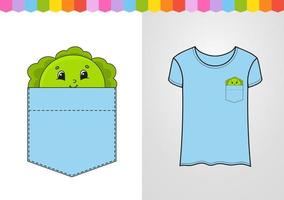 Cabbage in shirt pocket. Cute character. Colorful vector illustration. Cartoon style. Isolated on white background. Design element. Template for your shirts, books, stickers, cards, posters.