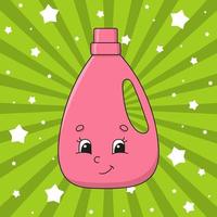 Pink fabric softener. Cute character. Colorful vector illustration. Cartoon style. Isolated on color background. Design element. Template for your design, books, stickers, cards, posters, clothes.