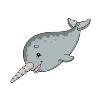 Gray narwhal. Cute character. Colorful vector illustration. Cartoon style. Isolated on white background. Design element. Template for your design, books, stickers, cards, posters, clothes.