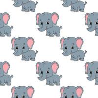Happy elephant. Colored seamless pattern with cute cartoon character. Simple flat vector illustration isolated on white background. Design wallpaper, fabric, wrapping paper, covers, websites.