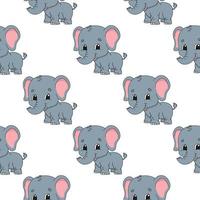 Happy elephant. Colored seamless pattern with cute cartoon character. Simple flat vector illustration isolated on white background. Design wallpaper, fabric, wrapping paper, covers, websites.