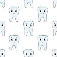 Happy tooth. Colored seamless pattern with cute cartoon character. Simple flat vector illustration isolated on white background. Design wallpaper, fabric, wrapping paper, covers, websites.