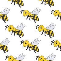 Happy bee. Colored seamless pattern with cute cartoon character. Simple flat vector illustration isolated on white background. Design wallpaper, fabric, wrapping paper, covers, websites.