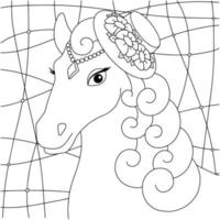 Cute horse head. Farm animal. Coloring book page for kids. Cartoon style. Vector illustration isolated on white background.