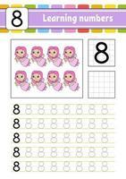 Trace and write. Handwriting practice. Learning numbers for kids. Education developing worksheet. Activity page. Game for toddlers and preschoolers. Isolated vector illustration in cute cartoon style.