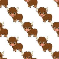 Happy yak. Colored seamless pattern with cute cartoon character. Simple flat vector illustration isolated on white background. Design wallpaper, fabric, wrapping paper, covers, websites.