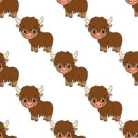 Happy yak. Colored seamless pattern with cute cartoon character. Simple flat vector illustration isolated on white background. Design wallpaper, fabric, wrapping paper, covers, websites.